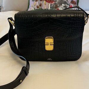 A.P.C. Black Crocodile-Embossed Crossbody Bag